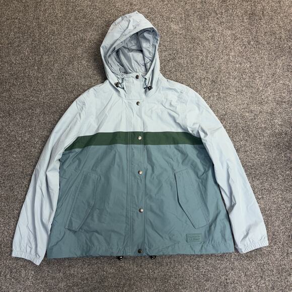 LL Bean Womens XL Mountain Classic Flannel Lined Hooded Rain Jacket Blue/ Teal - Picture 2 of 12